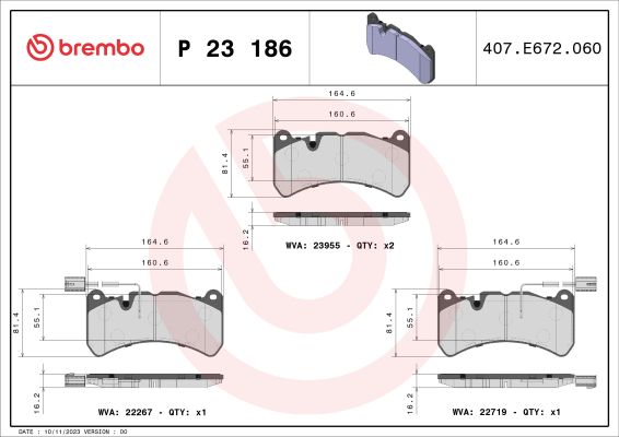 A.B.S. P 23 186 BREMBO Bremsbelagsatz, Scheibenbremse